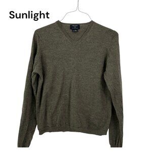 Brooks 346 Mens Fine Italian 100% Merino Wool V-Neck Sweater SZ L Olive Green